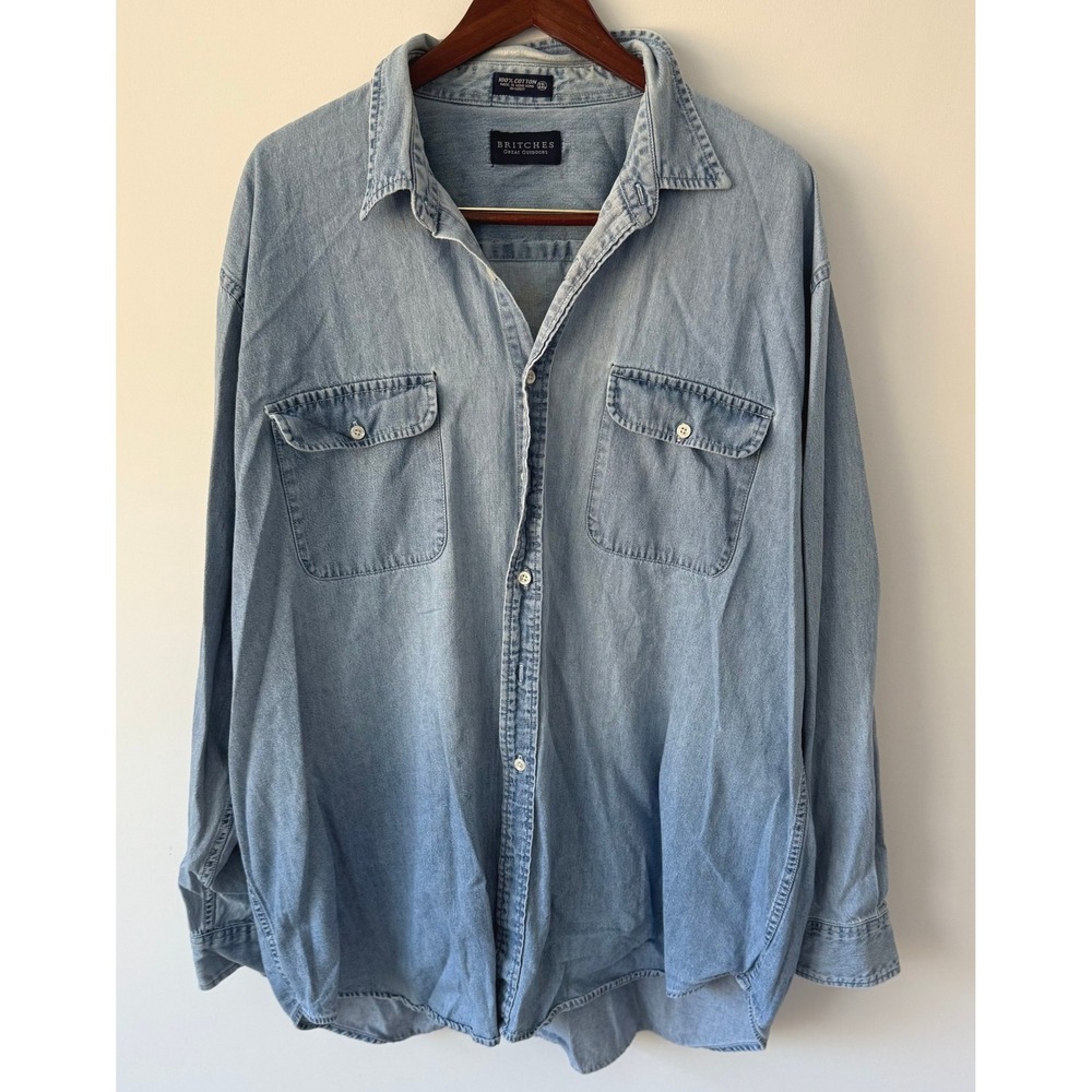 VTG Britches‎ Great Outdoors Men's Denim Shirt Sz XXL Mallard Duck Graphic 90s